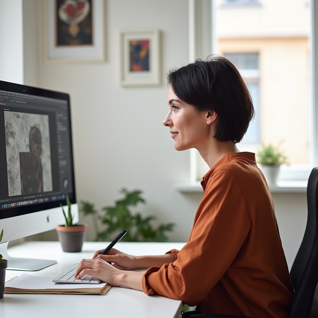 Freelancer pracujący przy laptopie w domowym biurze